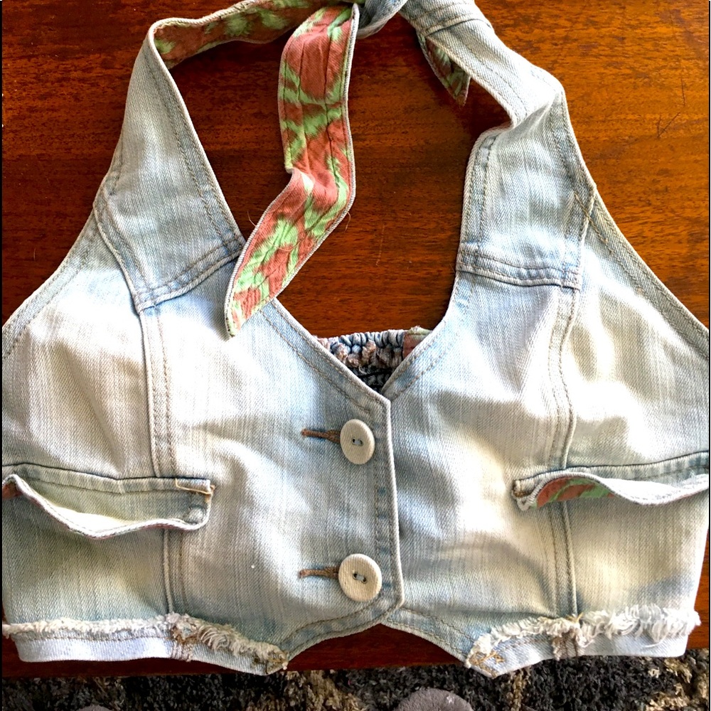 💗5/$25!💗  VINTAGE DENIM CROP TOP HALTER SMALL